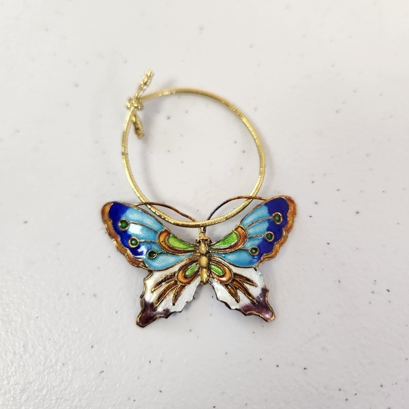 Vintage Cloisonne Blue Butterfly Christmas Tree Ornament - Picture 1 of 3